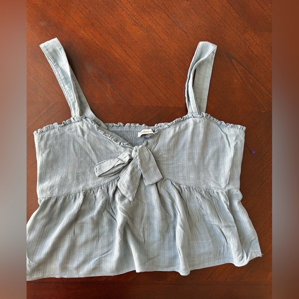 american eagle Blue Smocked Crop Tank Top size L
